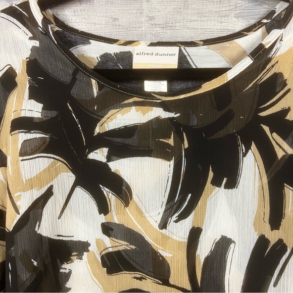 Alfred Dunner Blouse Womens 1X Top Sheer Black Cream White Flutter Abstract - Picture 5 of 10